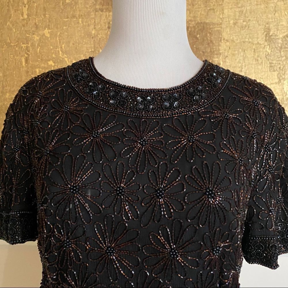 Papell Boutique vintage beaded silk blouse L